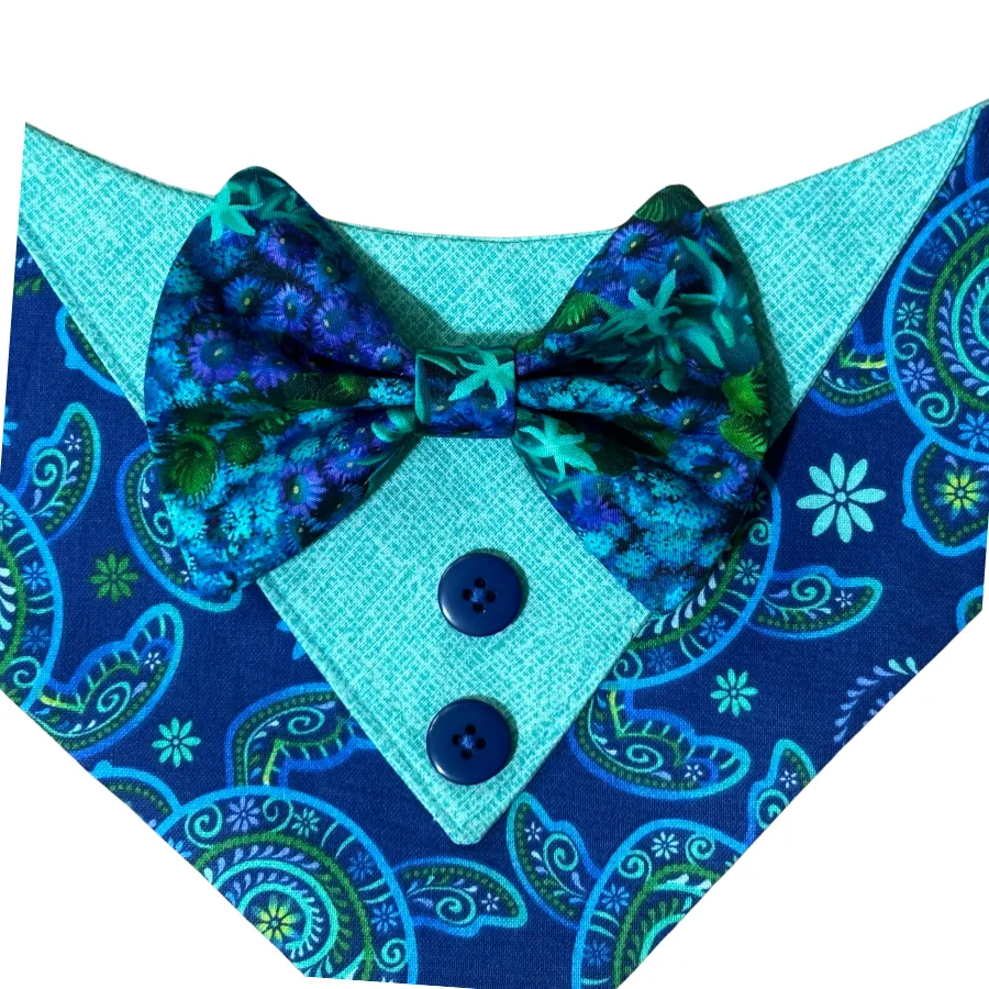 Blue paisley bow tie with buttons design