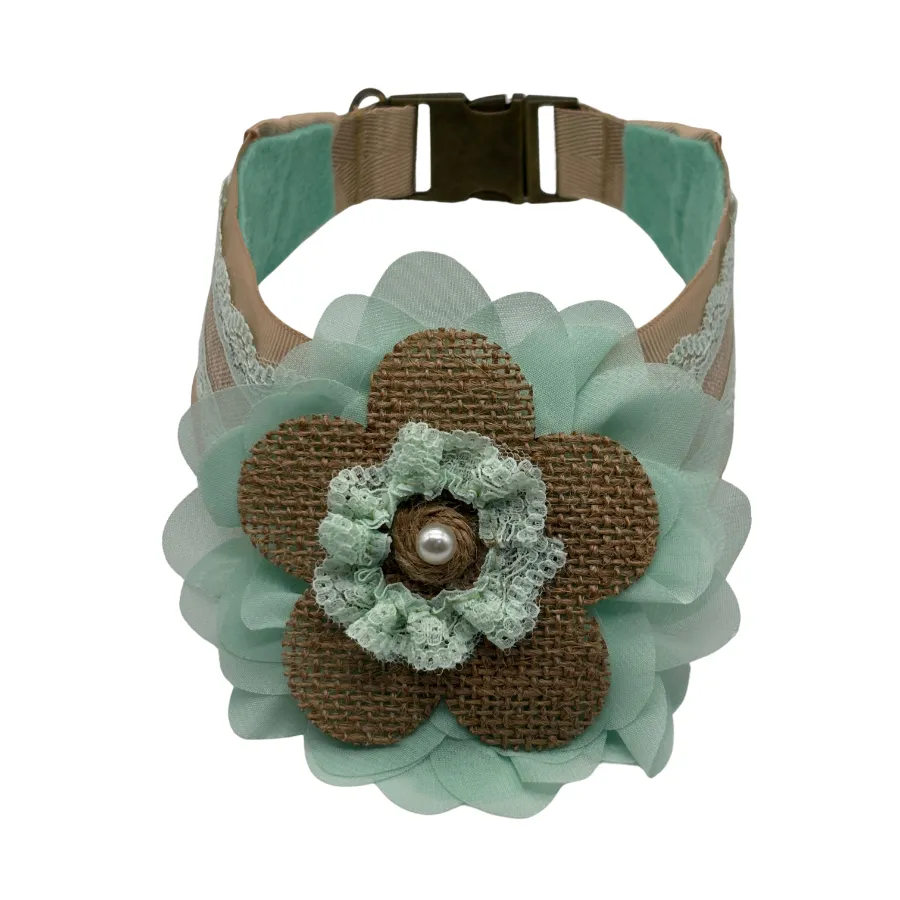 Floral decorative dog collar with lace details.