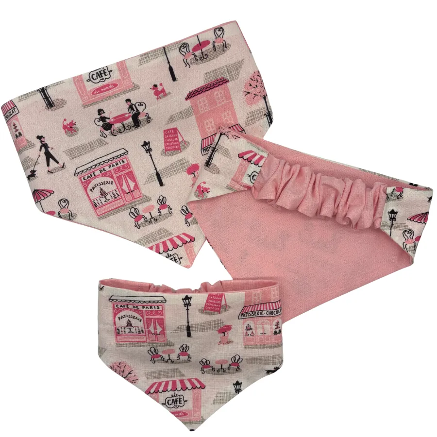 Pink Paris-themed baby bandana bib set