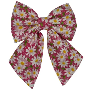 Pink bow with white daisy pattern