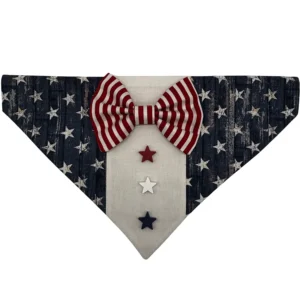 Patriotic bandana with stars and striped bowtie design.