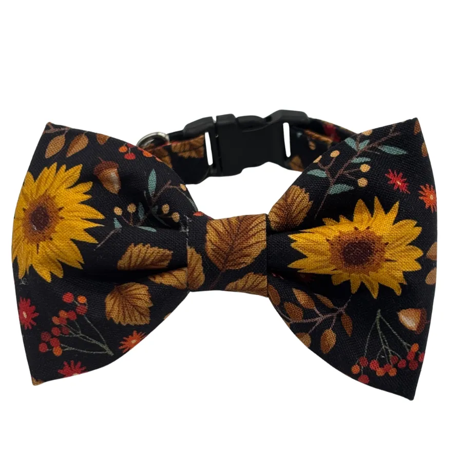 Sunflower and leaf patterned bow tie