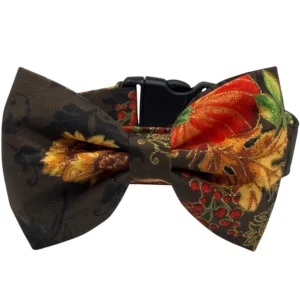 Floral dog bow tie with autumn colors.