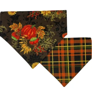 Autumn-themed bandanas with pumpkin and plaid designs.