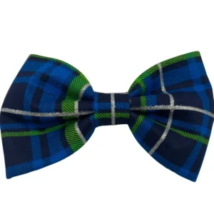 Colorful plaid bow tie in blue and green