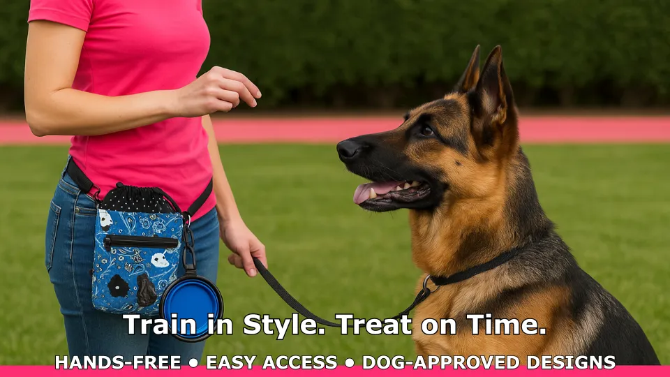 Dog training pouch, hands-free, easy access design.