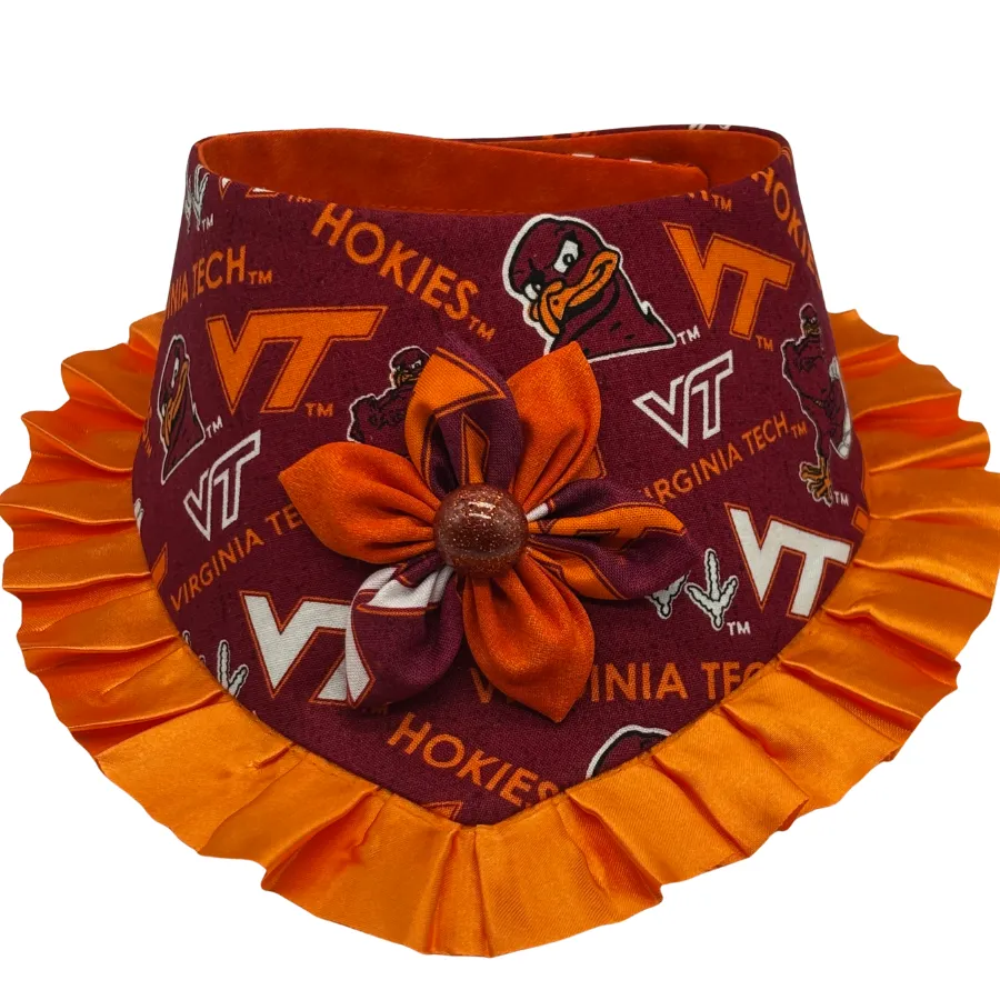Virginia Tech bandana with logo and orange ruffles