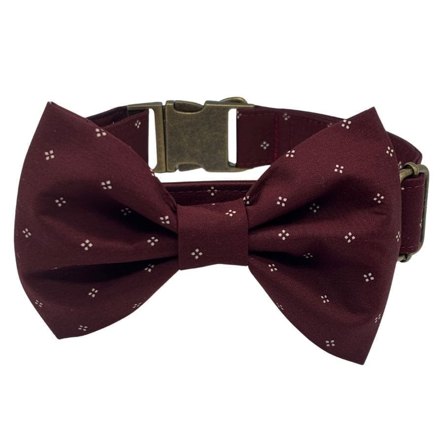 Maroon bow tie with small white dots